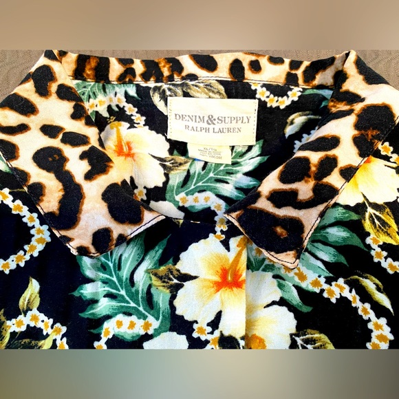 Denim & Supply Ralph Lauren Aloha Hawaiian Leopard print shirt floral EUC 🌺 XL - Picture 2 of 10